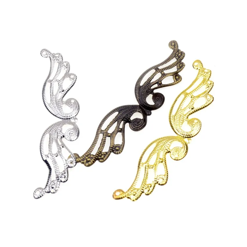 10 sztuk 98*22mm metalowy kwiat filigran okłady złącza wisiorek złote koraliki czapki Charms dla DIY tworzenia biżuterii zapasy rzemieślnicze