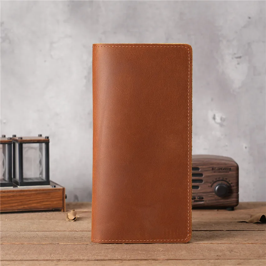 1074 Men's Multi Slot Large Banknote Sandwich Long, Simple Leather Coin Purse, Crazy Horse Leather Wallet