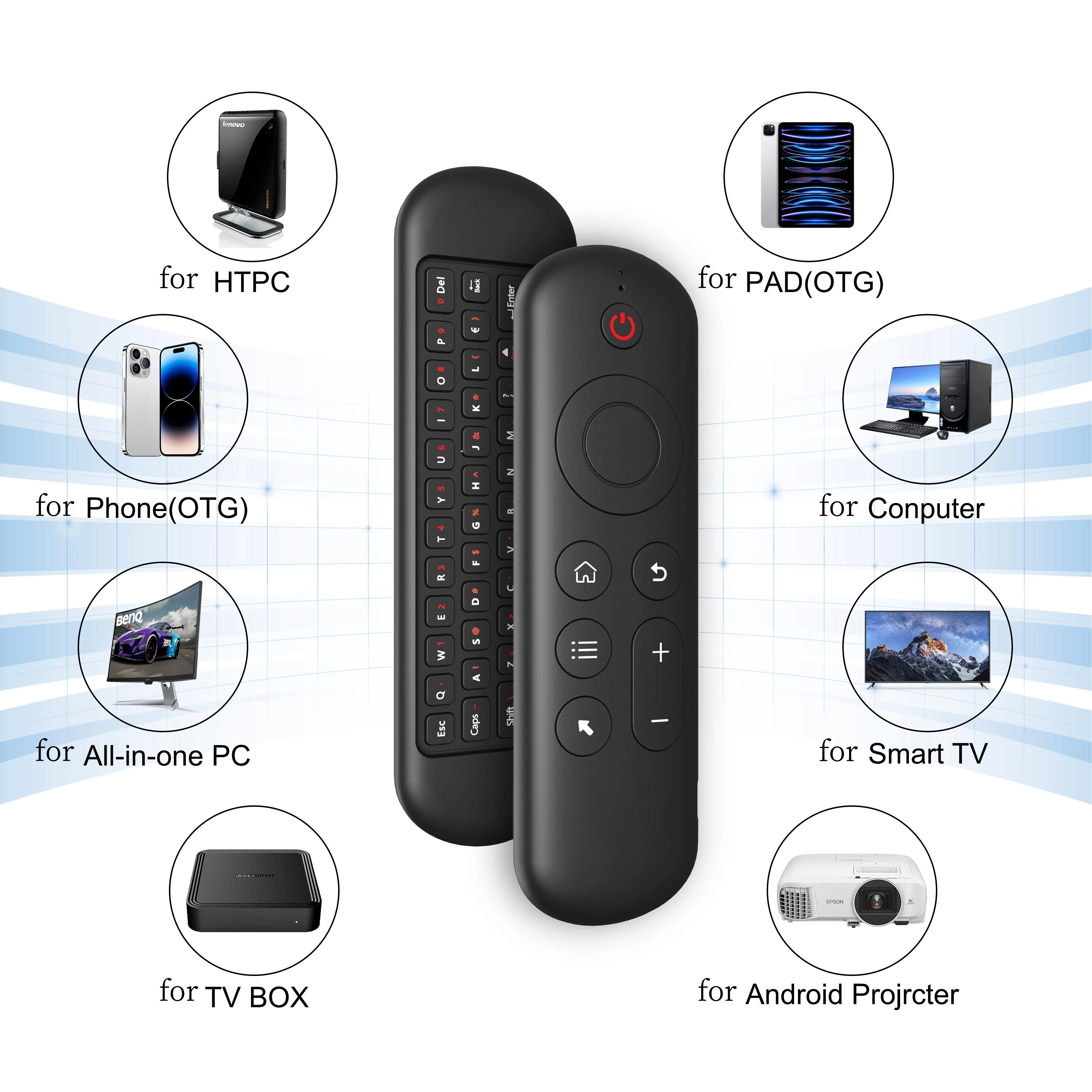 M5 2.4G&BT5.2 Remote Control 7 Color Backlit Wireless Air Mouse Keyboard Android TV Box for Android Windows Mac Os Linux