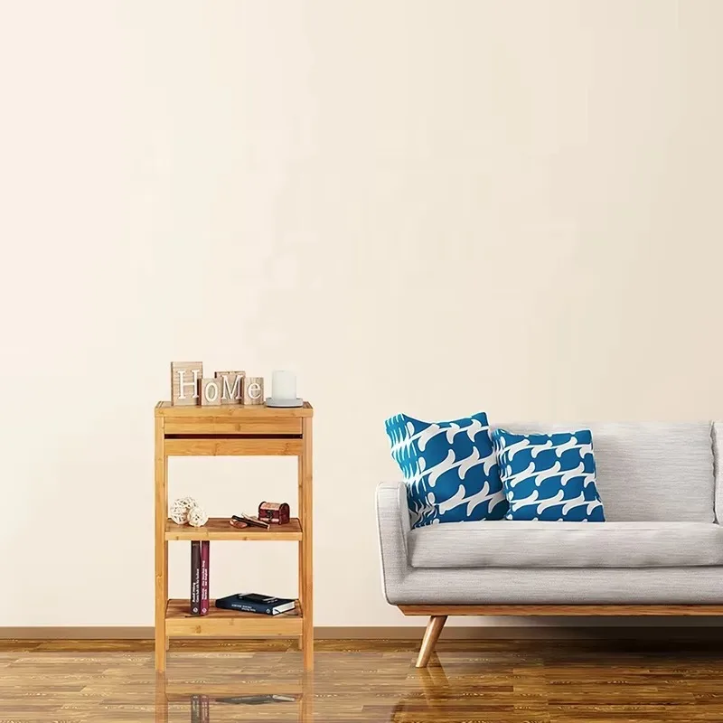 وحدة رفوف من الخيزران الطبيعي مع 3 أرفف خزانة من الأرض إلى السقف رف عرض تخزين المطبخ الحمام خطة مفتوحة #3