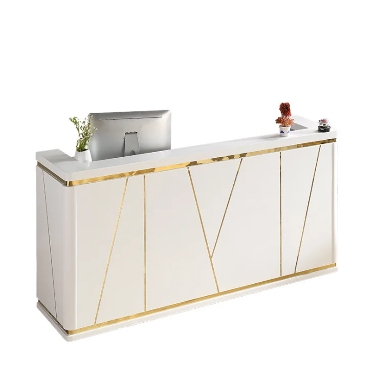 European-style Modern Luxury Durable Cashier Counter For Hotel Hospital School Commercial Reception Desk Customizable Wood Panel