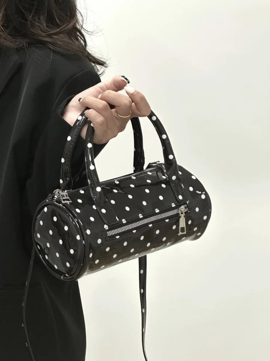 Miyagawa Korean Niche Polka Dot Hand-held Cylindrical Bag New Versatile Spicy Girl Single Shoulder Crossbody Commuting Handbag