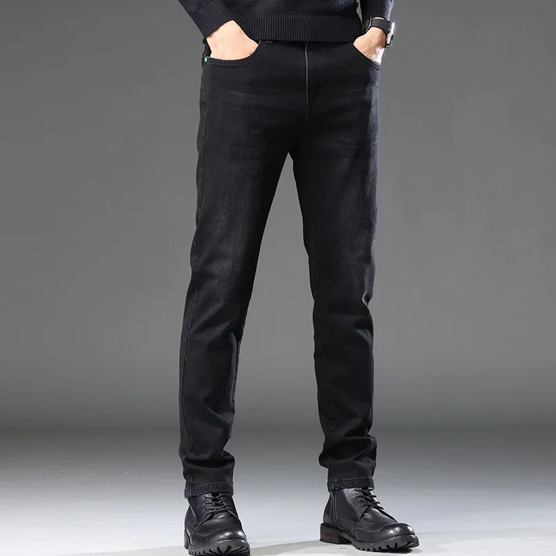 Celana Jeans Pria Model Straight-Leg Musim Semi & Gugur Terbaru, Kualitas Tinggi, Bahan Stretch