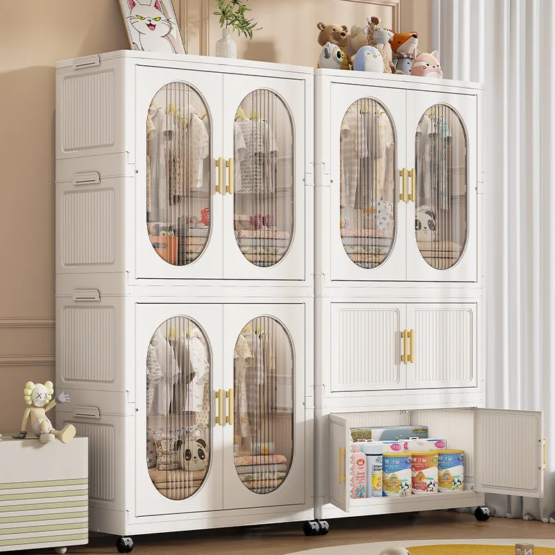 Storage Cabinet Installation-Free, Foldable Kids Storage Cabinet with Doors, Baby Clothes Quilt Organizer Wardrobe