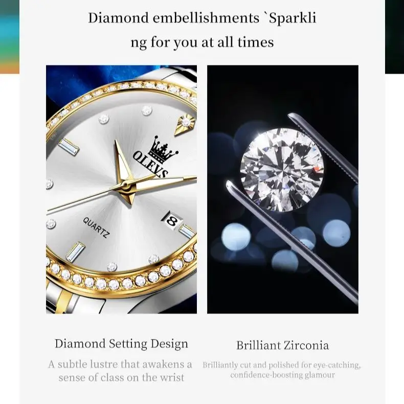 Olevs Paar Horloge Luxe Merk Bedrijf Waterdicht Roestvrij Staal Horloge Elegante Jurk Zijn Of Haar Diamanten Quartz Paar Horloge