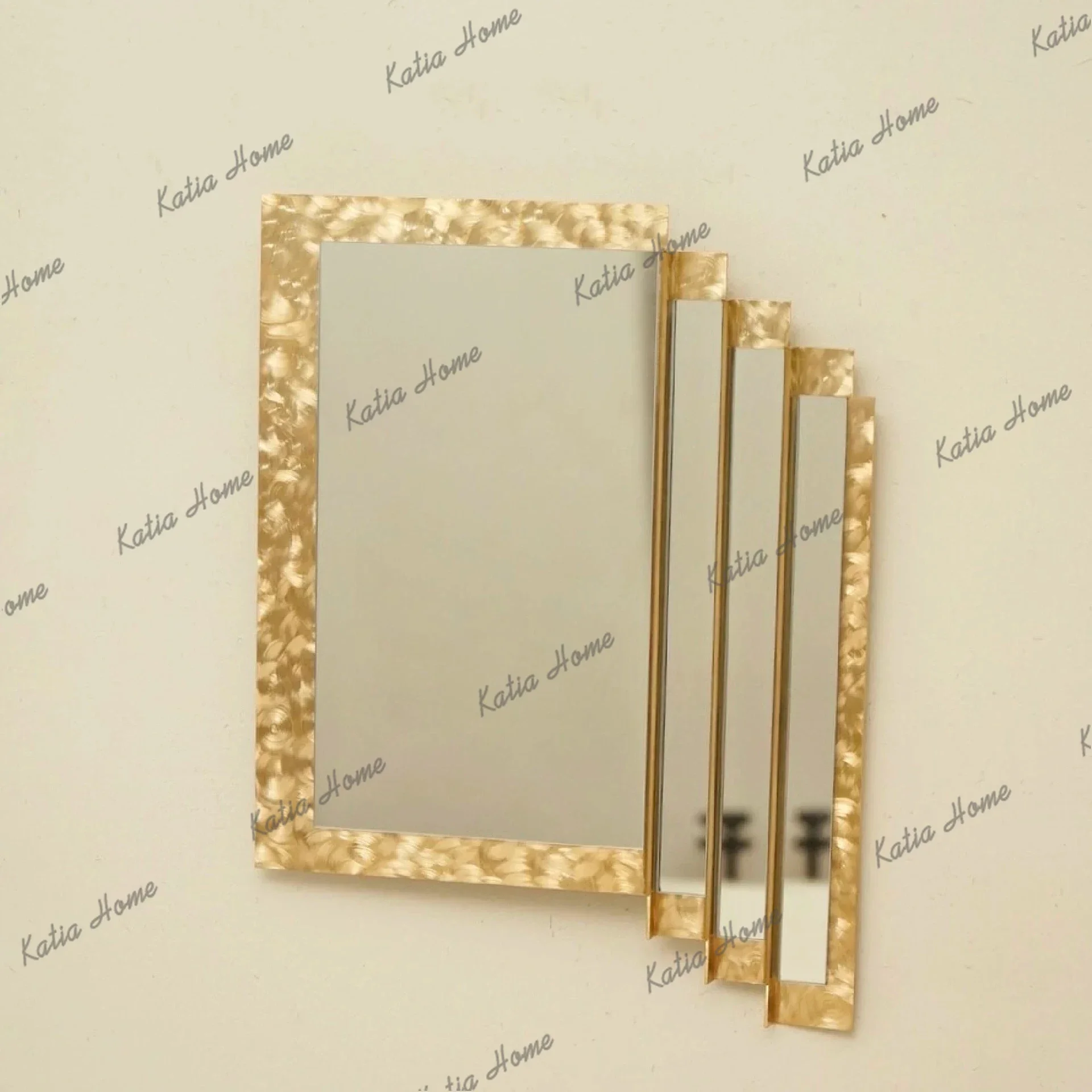 PG Vintage Hammered Brass Framed Square Wall Mirror Luxury Decor Vanity Makeup Mirror Bathroom Bedroom Entryway Wall Art Decor