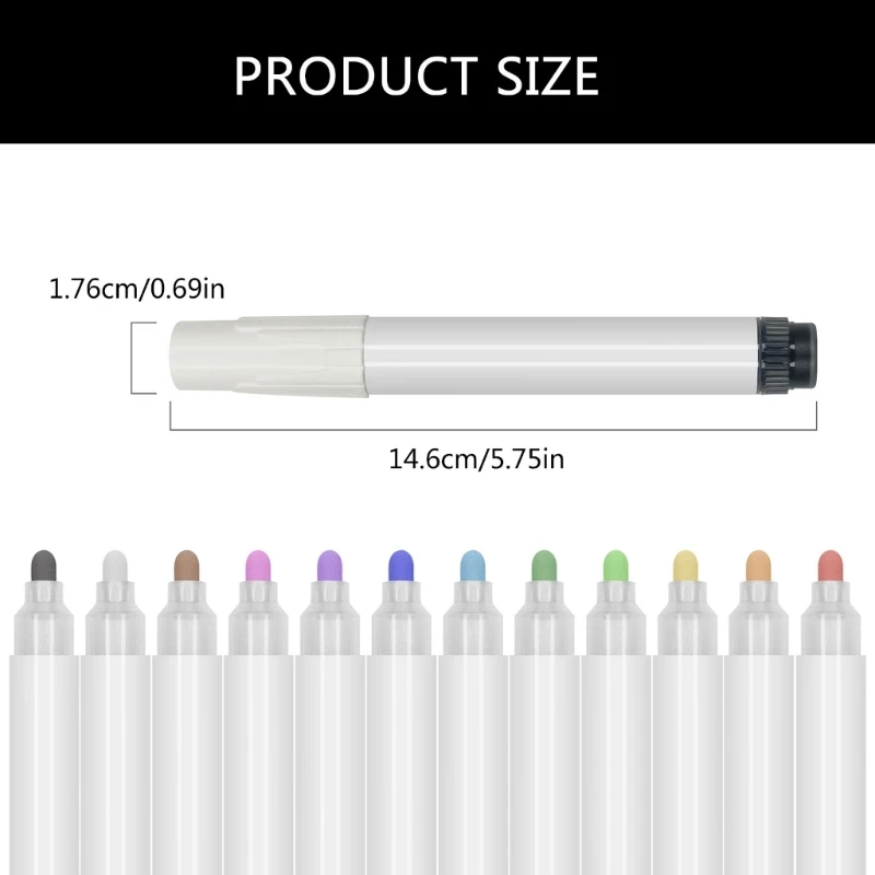 Pennarello cancellabile da 12 pezzi Pennarello per lavagna a 12 colori Larghezza da 6,5 ​​mm Pennarello liquido Dropship