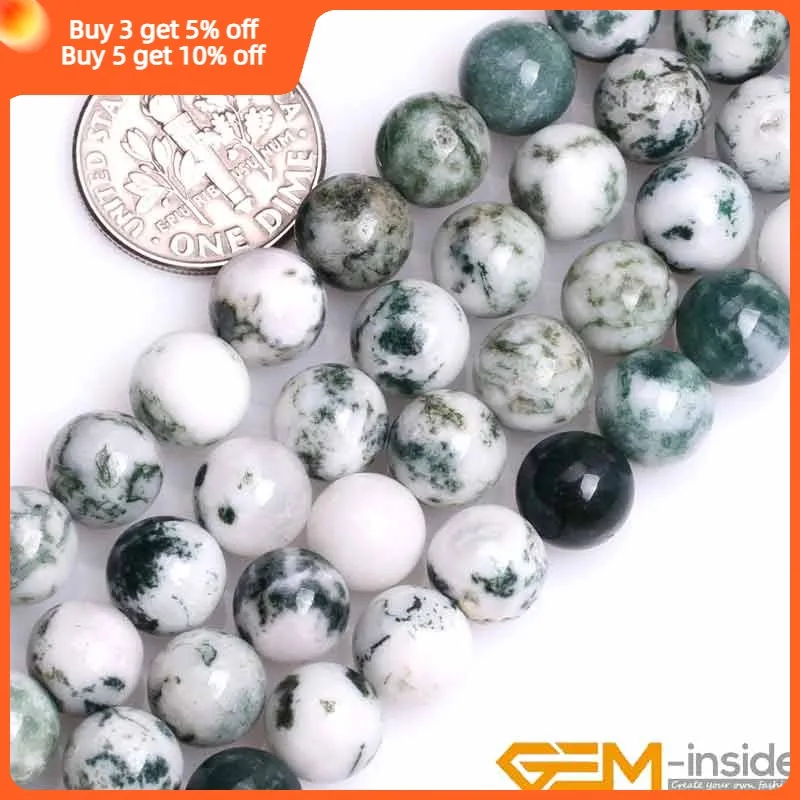 4mm 8mm Round Natural Green Moss Tree Agates Stone Gem Stone Semi Precious Beads DIY Loose Beads For Jewelry Making 15\