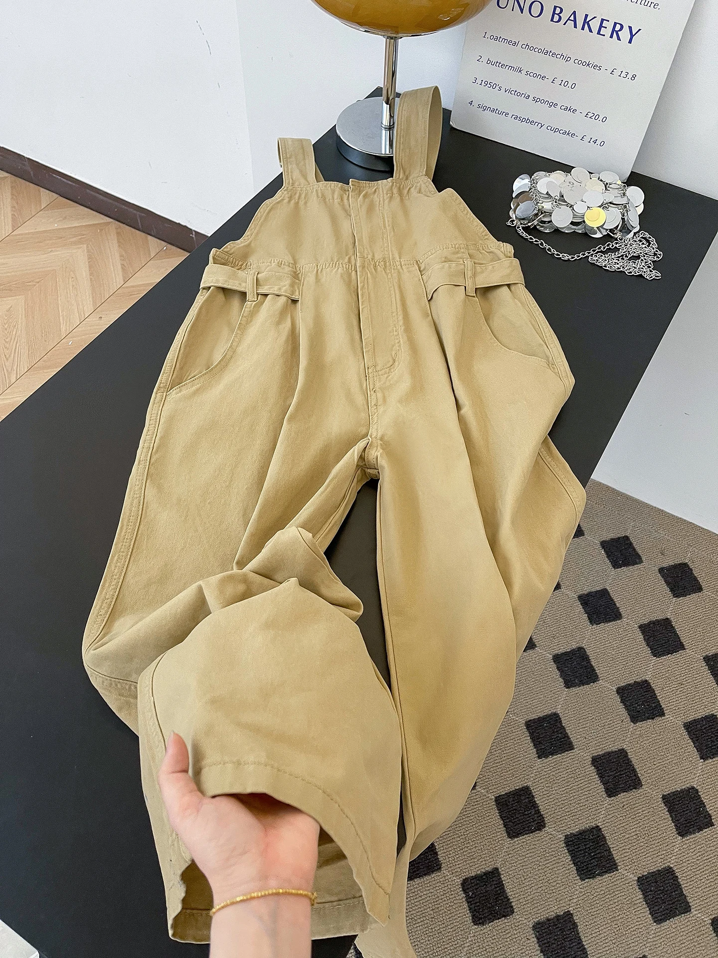 

Khaki Loose Women's Denim Overalls Spring Faion Slimming Floor-Length Casual Sle High Waist Wide Leg Jeans Breathable