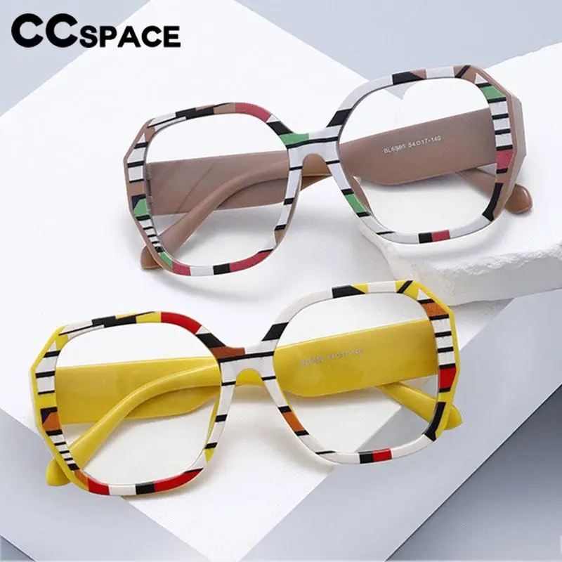 57371 Trend Colorful Stripe Anti Blue Light Glasses Polygon Large Size Optical Spectacles Frame Women Prescription Eyeglass