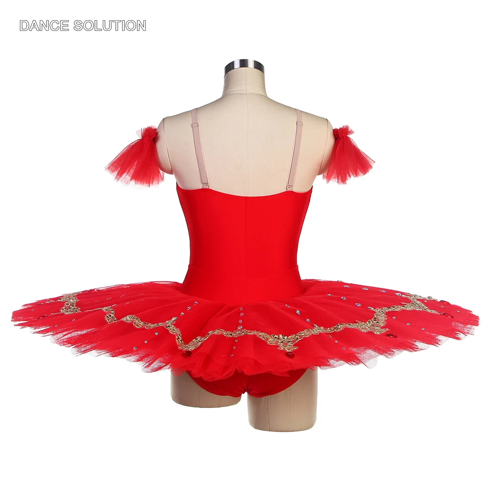 BLL553 Adult and Child Red Ballet Pancake Tutu Dress with Gold Trims Professional Ballet Costumes for Women Performance Clothes