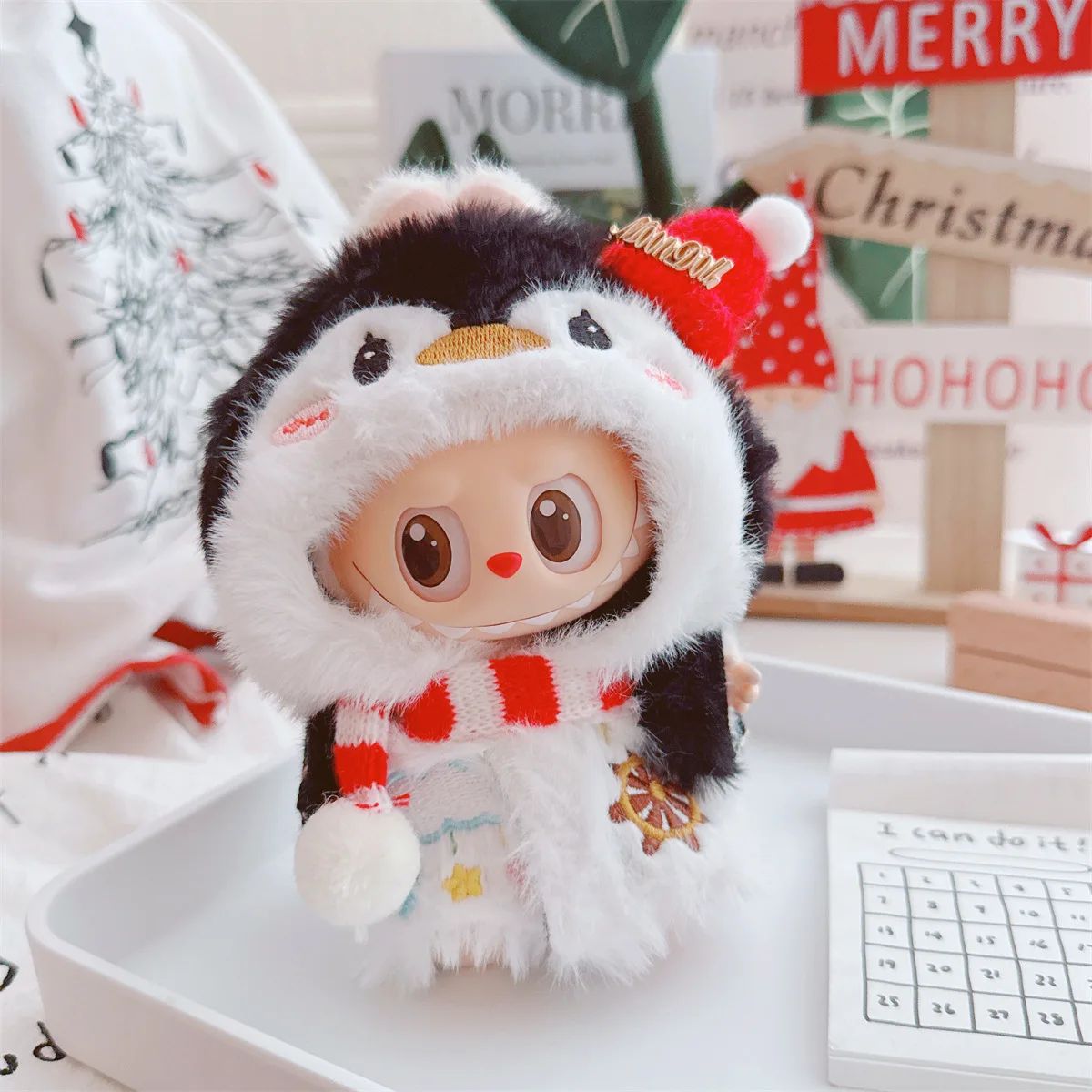 

For 15/17cm Labubu Doll Christmas Deer Snowman Penguin Onesie Mini Pendant Set Ropa Labubu Doll Accessories Holiday Gift