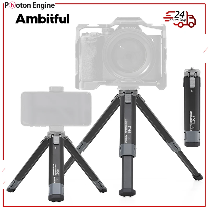 

AMBITFUL настольный мини-штатив из алюминиевого сплава, держатель для портативных селфи, светодиодная подсветка, мобильный телефон, камера, держатель кронштейна