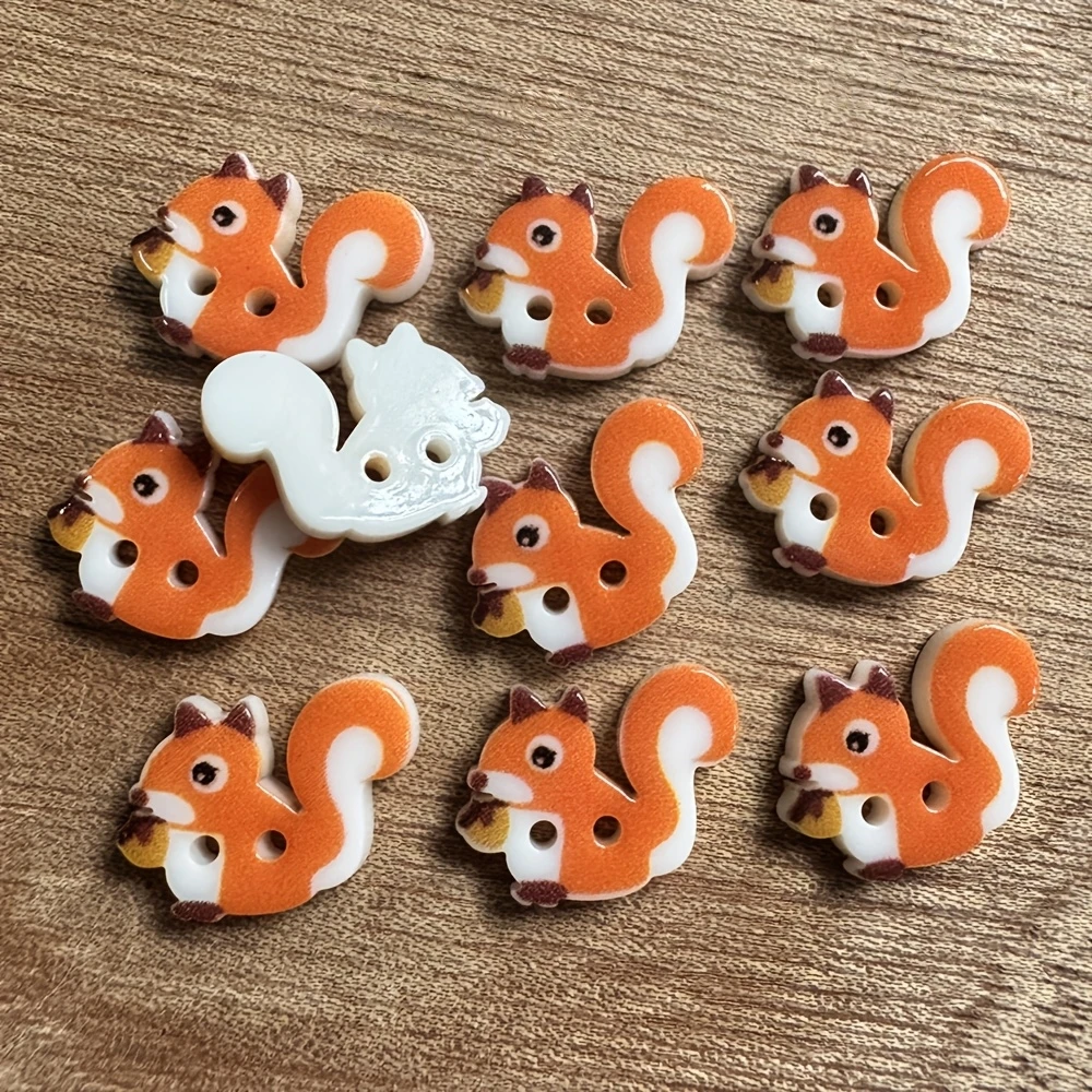 20pcs Orange Squirrel Eating Nuts Shaped Resin Buttons, Creative Additions Decorative Snaps