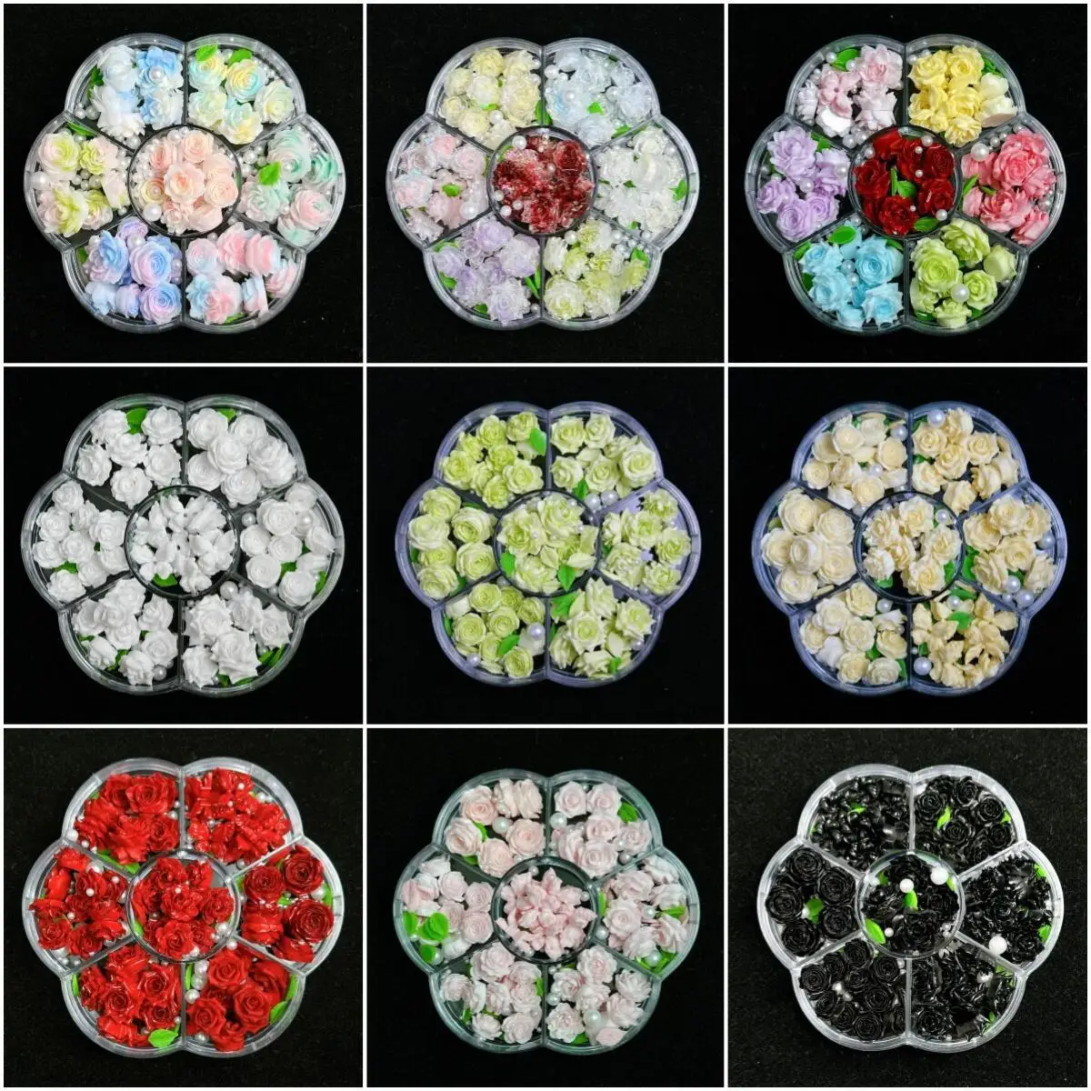 

1Box Fairy Colored Flower Mini Pearl Leaf Mixed Nail Charms Sweet Resin Flower Rose Nail Art Decoration Manicure DIY Accessories