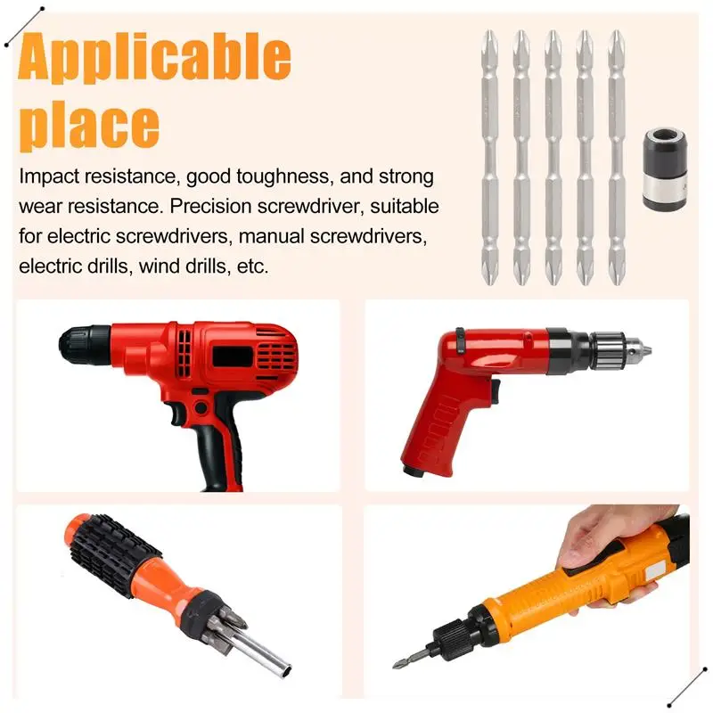 5Pcs S2 Screwdriver Bits Set 100Mm Phillips Strong Magnet Driver Steel Double Head Hex Shank With Magnetizer Ring