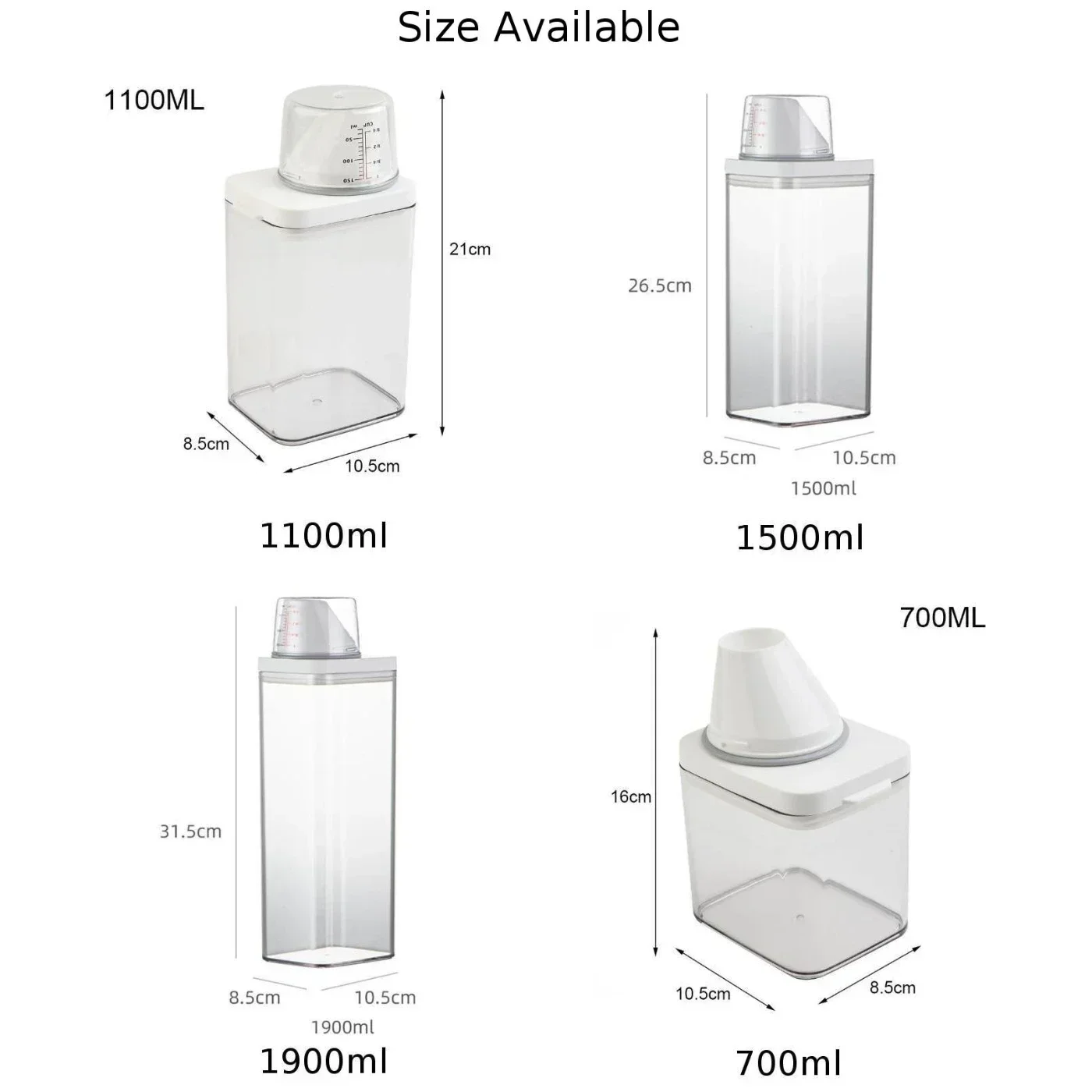 Washing Dispenser Soap Dispenser Storage Box Lid Up Powder Container Laundry Washing 700ml/1100ml/1500ml/1900ml