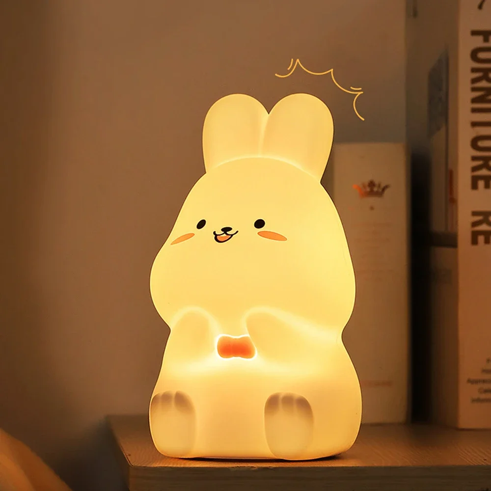 LED Rabbit Light ricarica USB nuova decorazione domestica unica camera da letto Nightlight aiuto per il sonno per bambini Silicone morbido leggero