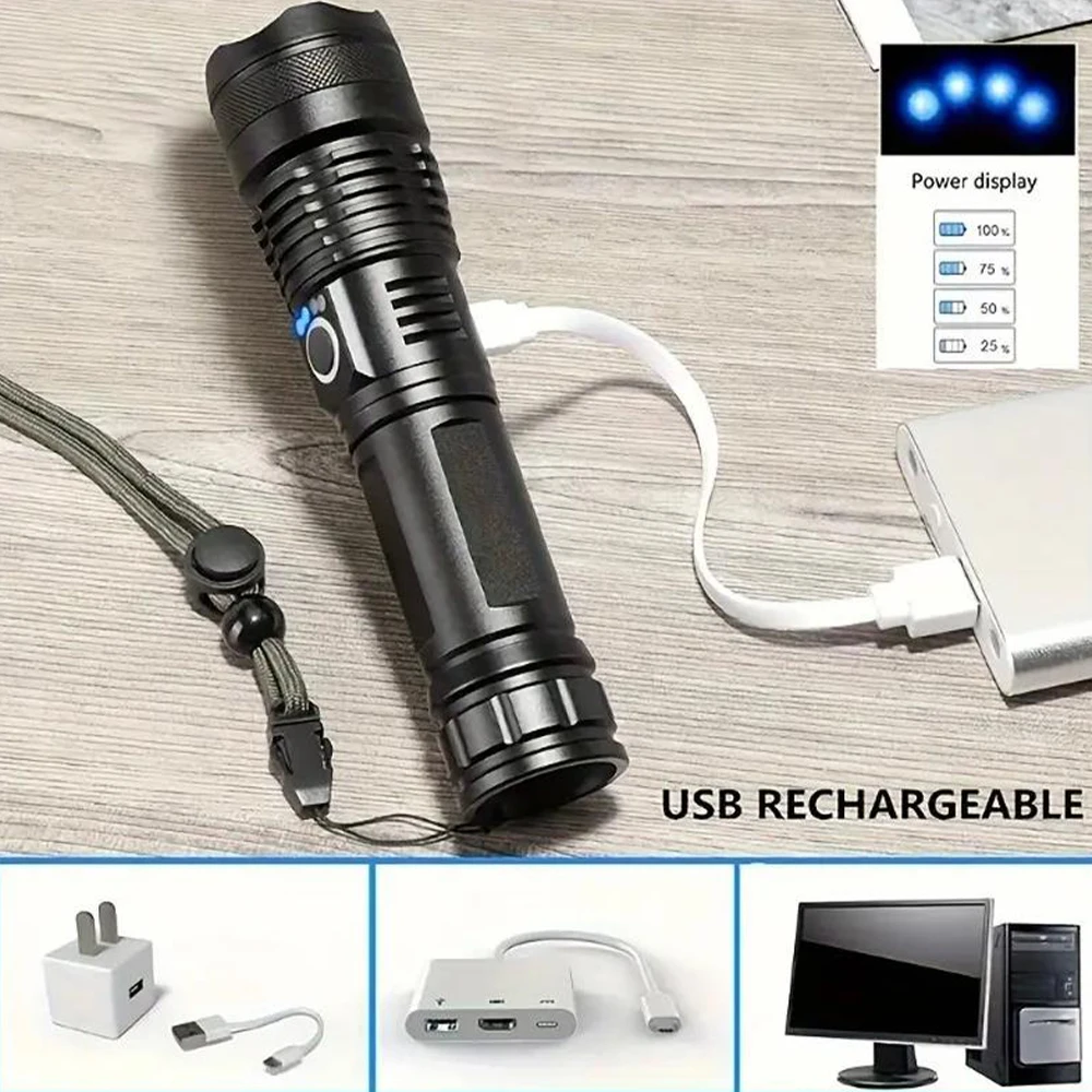 High Power LED Flashlight Rechargeable Torch Tactical Lantern Ultra Powerful Flashlight With USB Charging Outdoor