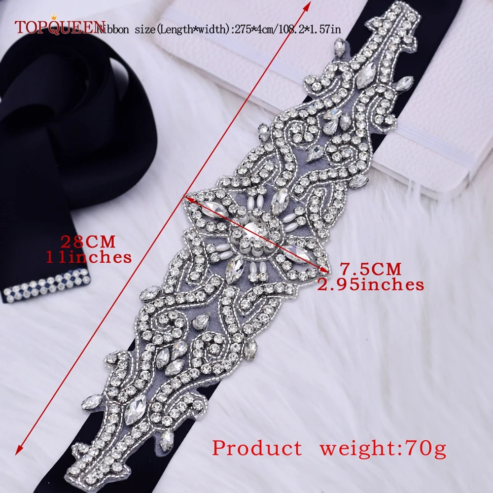 TOPQUEEN Wedding Dress Belts Silver Rhinestone Bridal Bridesmaids Sash Women Accessories Wide Party Prom Gown Applique Adult S26