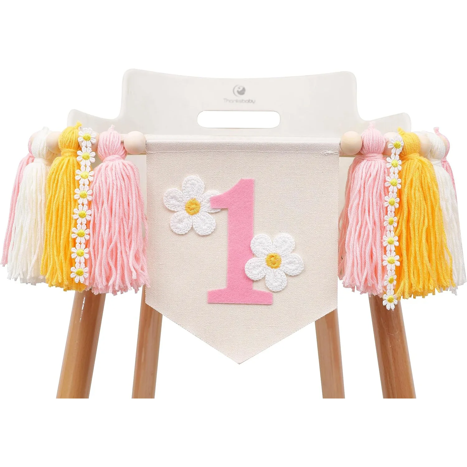 INS First Birthday Pink Daisy Highchair Banner Girl 1ST Party High Chair  White Flower Garland Backdrops Tassel Decoration