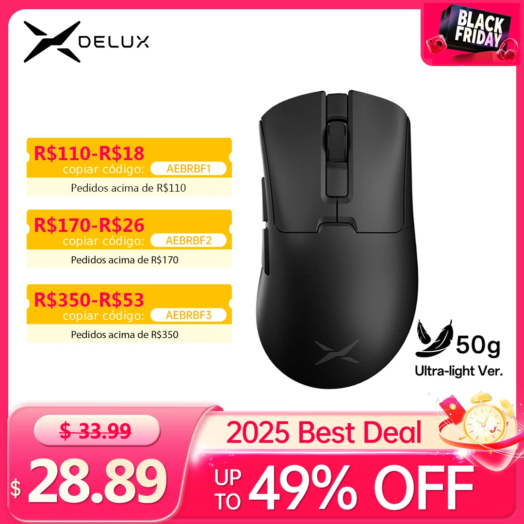 

Ультра-легкая версия Delux M900PRO, беспроводная игровая мышь, эргономичная, скорость отката 1K/8K, 50 г, PAW3395 для правой и большой руки, ПК-геймер