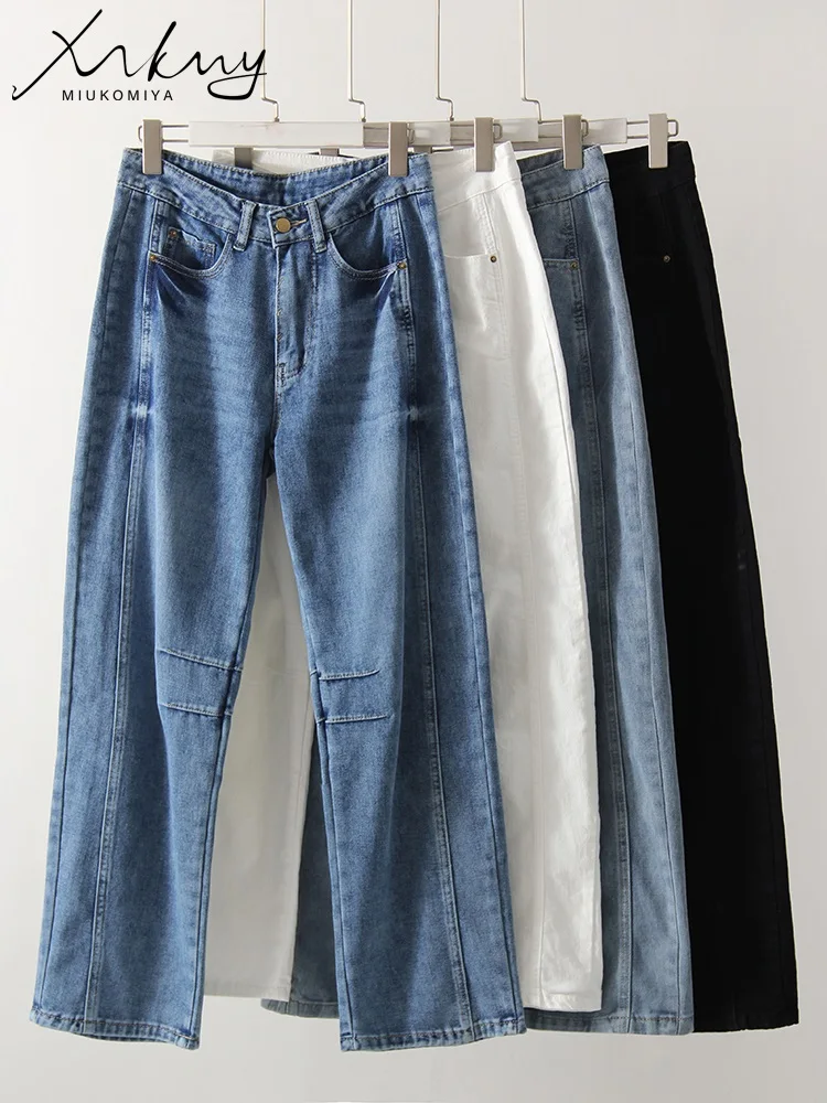 Straight Leg Jeans For Women 2024 Autumn White Wide Leg Denim Pants Ladies Loose Black Women Jeans Low Waist Denim Trousers