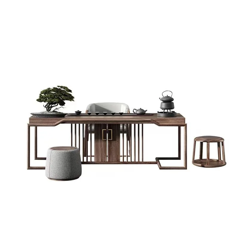 New Chinese style, solid wood, table and chair combination, zen office furniture