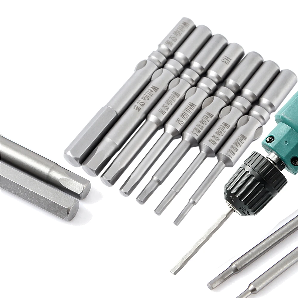 1/2/5/10p x Electric Screwdriver Bits Set Magnetic 802 Hex Driver H1.5 - H6 Round 6mm Shank 60/100mm Length S2 Steel Power Tool