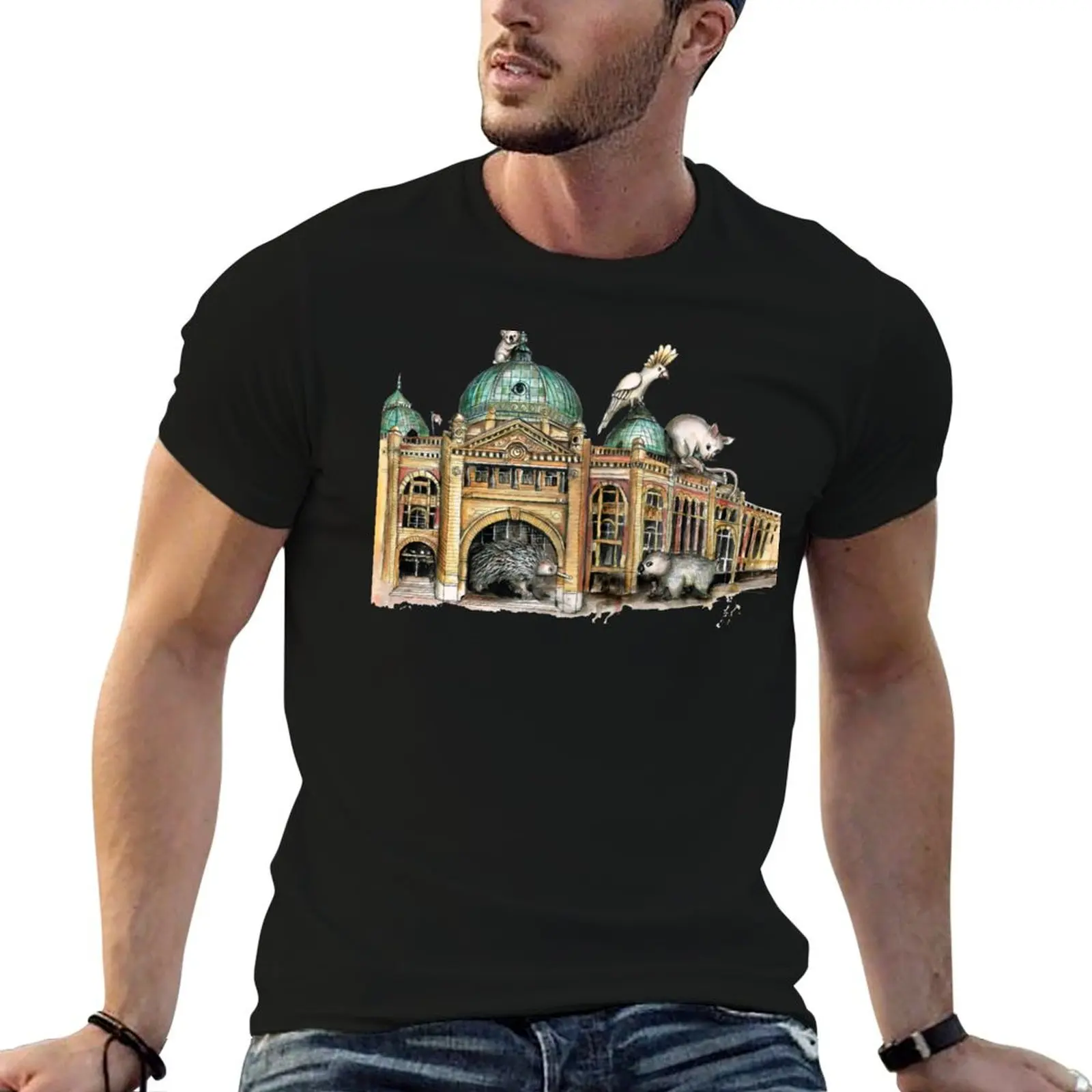 Flinders street station Melbourne T-Shirt summer tops vintage anime shirt men t shirt