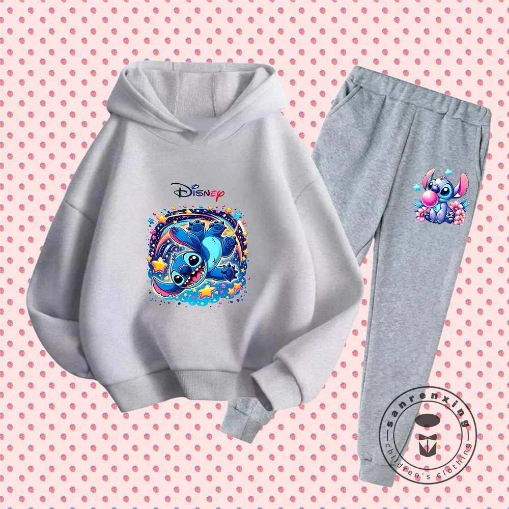 غرزة جديد 2026 الكرتون الأطفال مقنعين البلوز + السراويل قطعتين مجموعة صبي فتاة الخريف الشتاء اليومية في الهواء الطلق الدافئة لينة رياضية