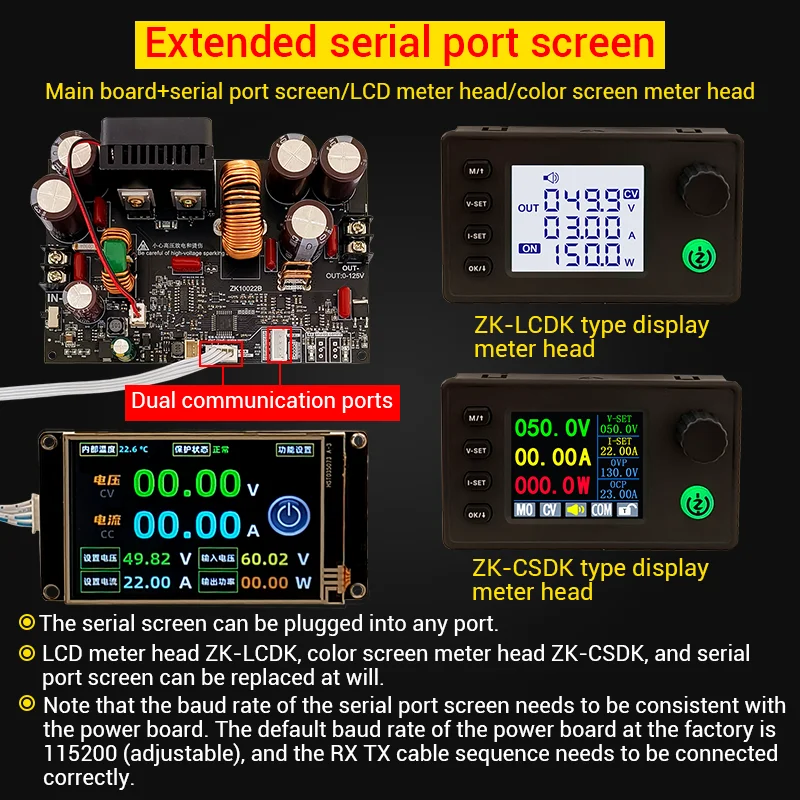 10022C layar warna CNC step-down DC dapat disesuaikan suplai daya tegangan konstan modul arus konstan 0-125V/22A tiga