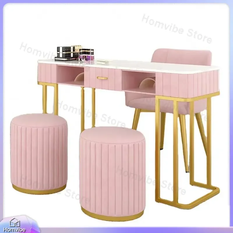 Portable Nail Table Station for Manicure Pedicure Salon Modern Folding Nail Desk with Art Mat Nail Technician Table Pink