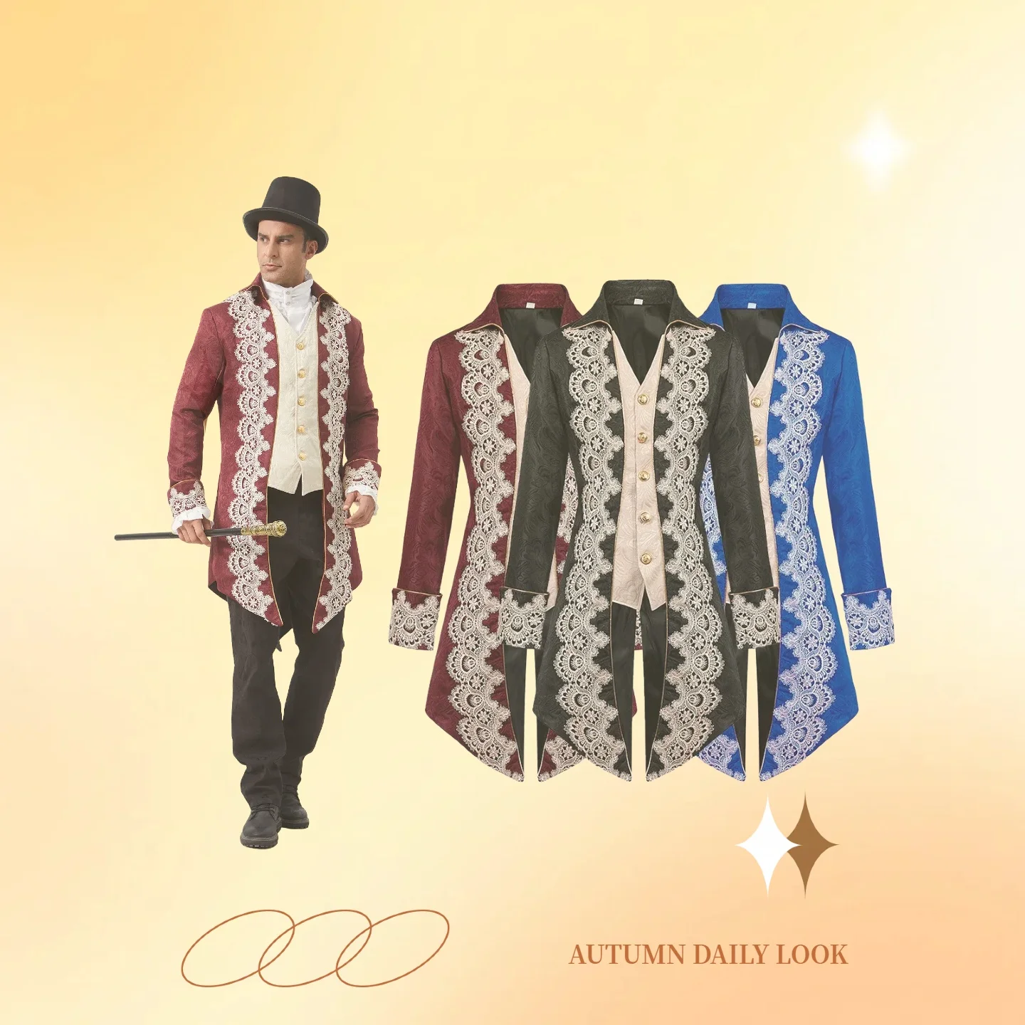 

Men's Mid Length Punk Medieval Jacket Gothic Victorian Era Coat