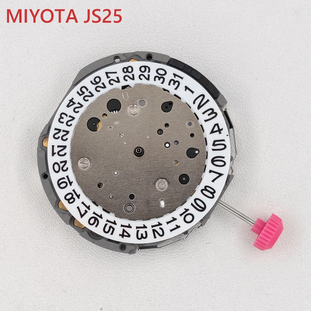 JAPAN MIYOTA JS25 Quarzuhrwerk, 100 % brandneuer Mechanismus, JS25, 3H Datum, weiß/schwarzes Datumsrad mit Batterie-Schaftteilen