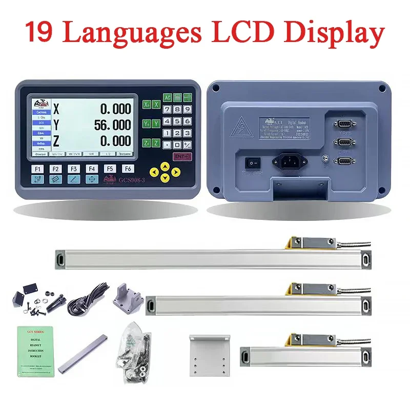 9 Language 3 Axis LCD DRO Digital Readout AC220V/110V with 3 Pieces 50-1000mm Linear Scale Encoder Grating Ruler Lathe Milling