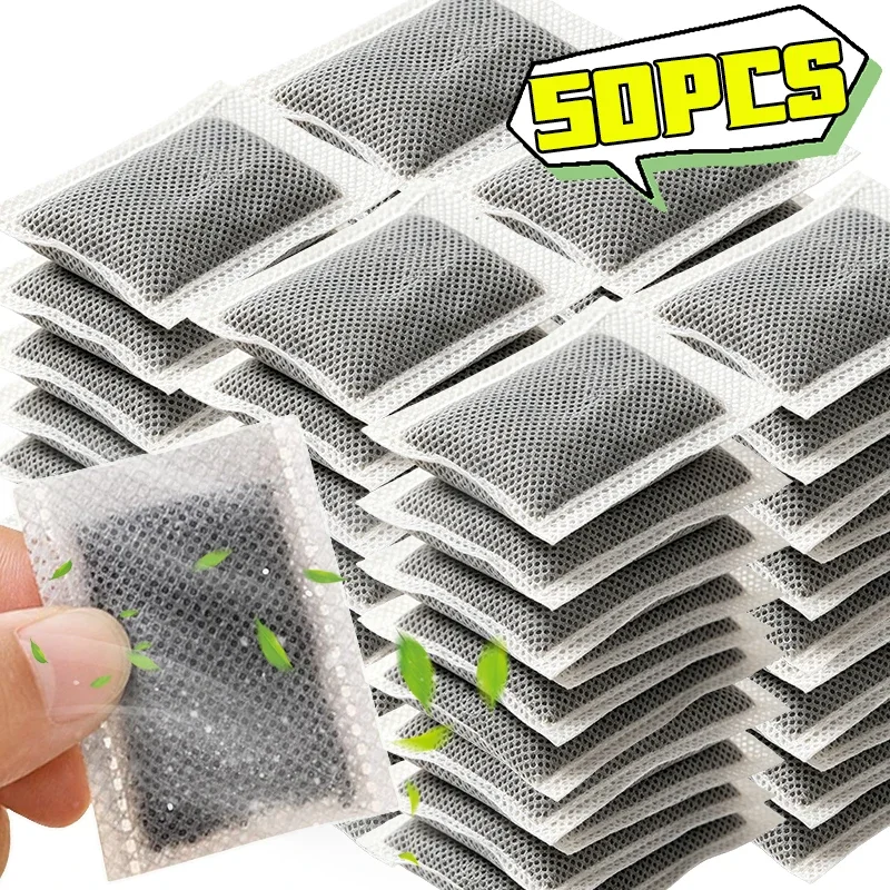 5/50 Stück Aktivkohle-Filterbeutel, Kühlschrank, Schuhschrank, zur Geruchsbeseitigung, kleine Beutel, wiederverwendbar, Vliesstoff, Adsorptionskohlepackung – Detail 3