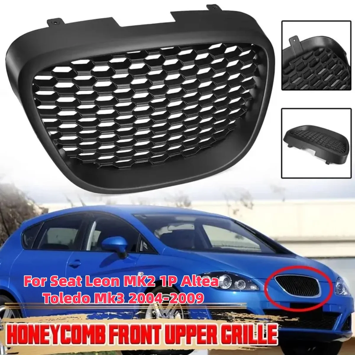 Auto-Frontgrill Wabenmuster Gitter für Seat Leon MK2 1P Altea Toledo Mk3 2004-2009 Motorhaubengrill Auto-Zubehör