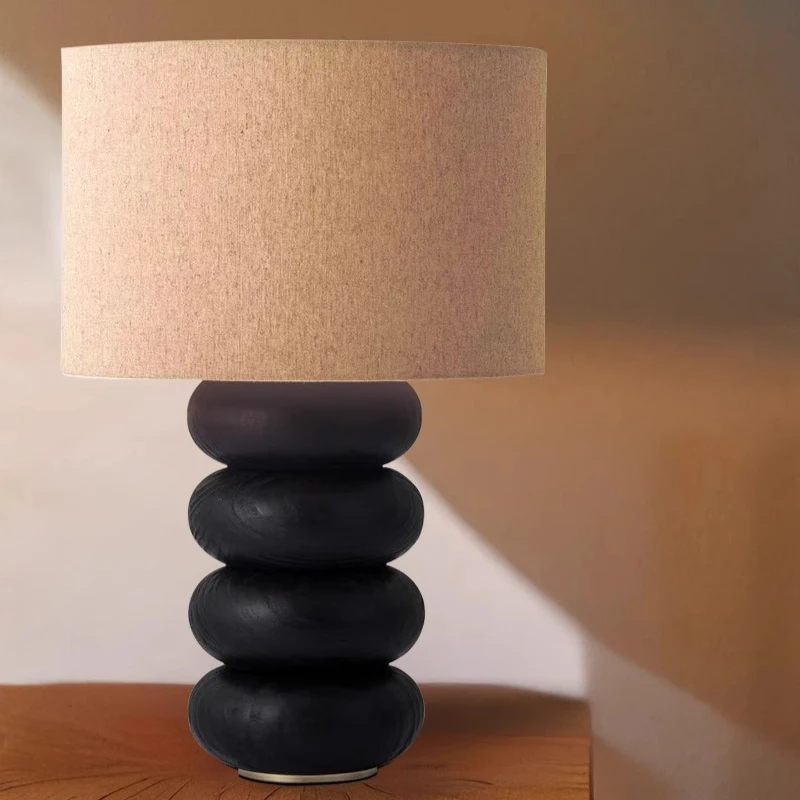Moden Rotundity Four Layers Wooden Base LED Table Lamps Linen-cotton Lampshade Living Room Bedroom Kitchen Restaurant Desk Light