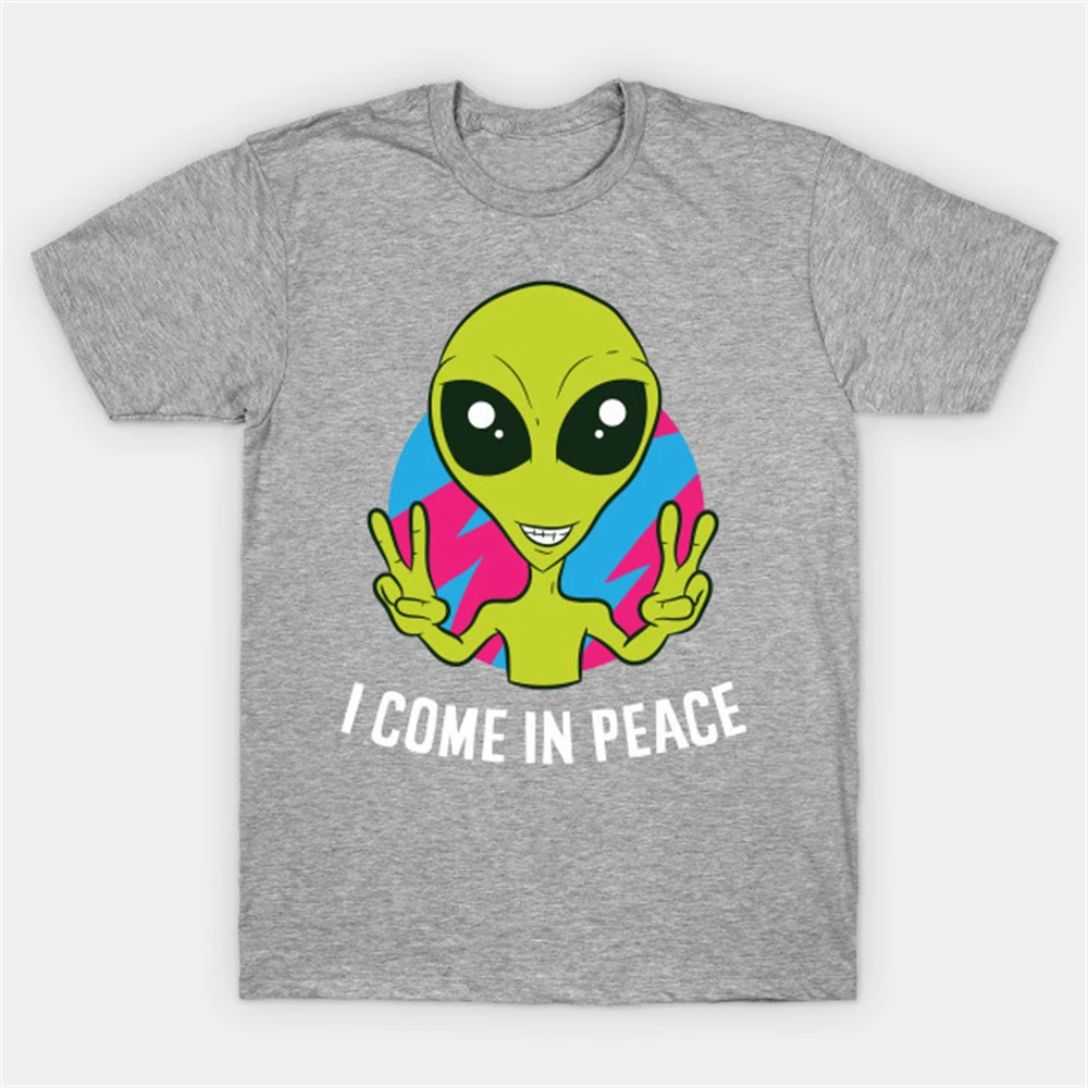 European and American I COME IN PEACE Alien Species Foreign Trade Printed Short Sleeve Cartoon T-shirt Round Neck Top