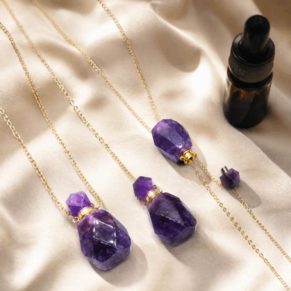 Twistable Threaded Bottle Bottle Necklace Empty Octagonal Shape Aromatherapy Bottle Necklace Bottle Crystal Crystal Necklace