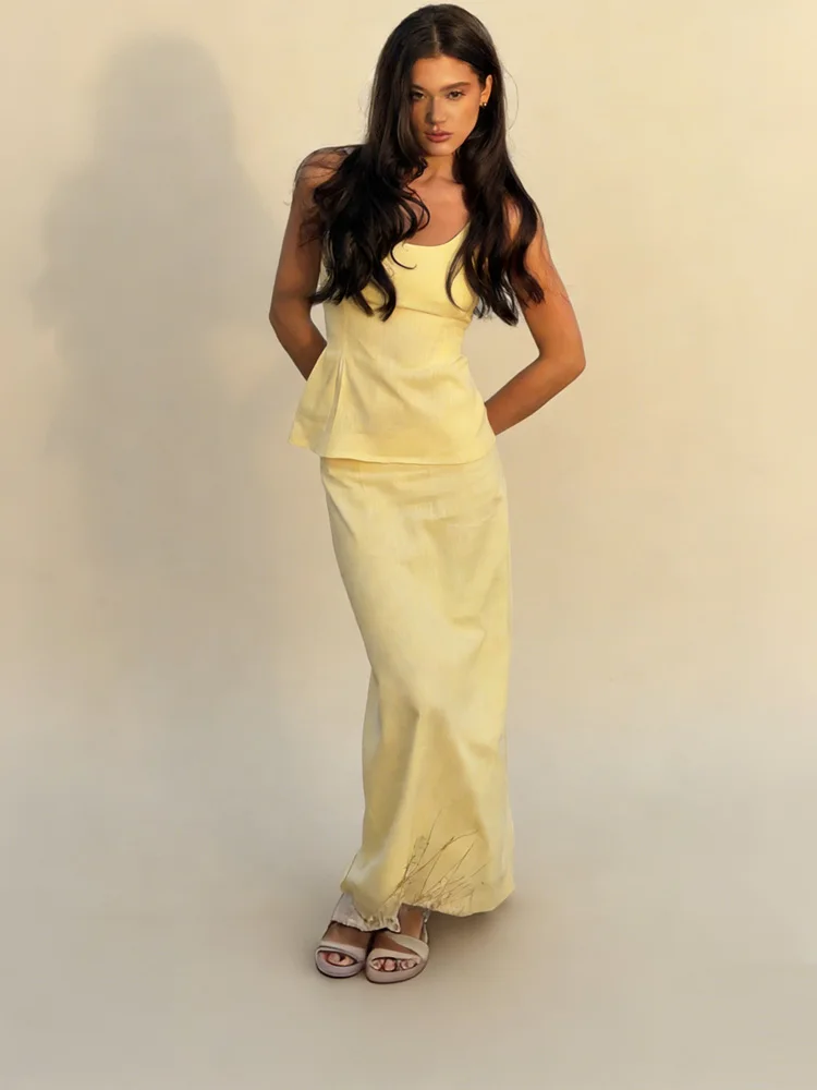 

Tossy Summer Female 2 Piece-Set Long Skirt Lace-Up Backless Top Pullover And High Waist Slim Maxi Skirt Sets Women's Party Looks