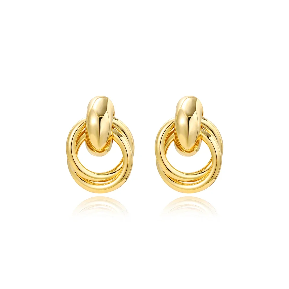 

Double Circle Gold Plating Unusual Hoop Earrings For Women Vintage Geometry Metal Earrings 2024 Trendy Fashion Female Jewelry