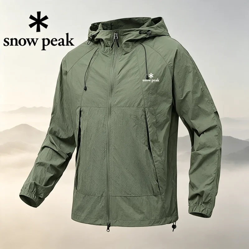 snow peak Men Hooded Sun Protection Jacket Breathable Loose Quick Dry Coat Outdoor Fishing Cycling Travel Casual Outerwear