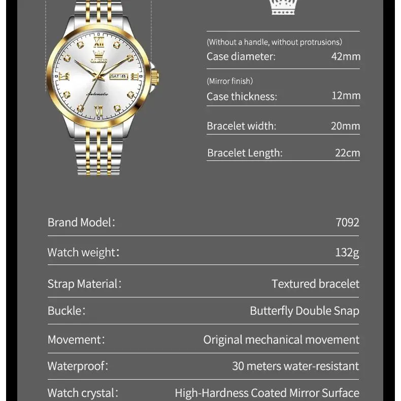 OLEVS 7092 ساعة رجالية الراقية الأصلية ساعة ميكانيكية أوتوماتيكية التقويم أسبوع مقاوم للماء رجال الأعمال ساعة رسمية هدية Reloj #6