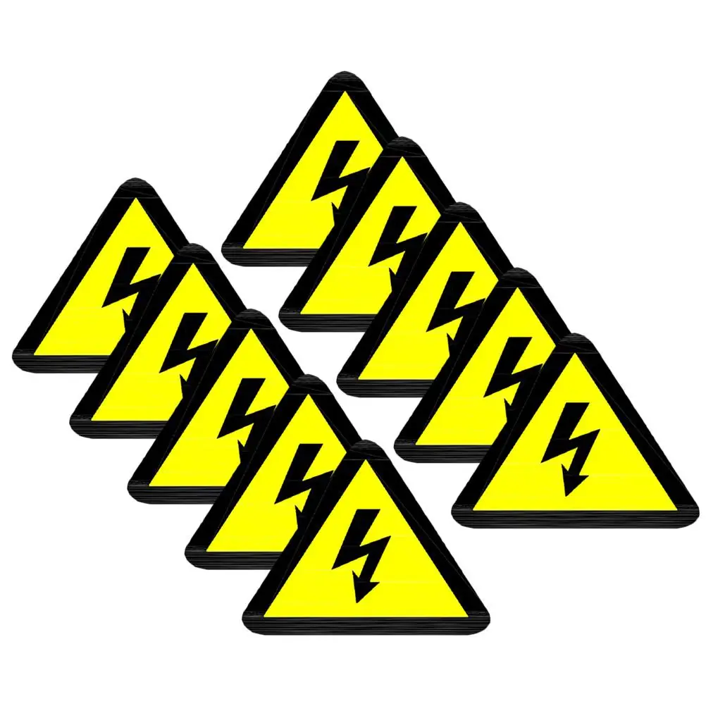 25pcs High Voltage Warning Stickers 50x50mm Yellow Triangle Electric Shock Safety Labels for School Traffic Safety