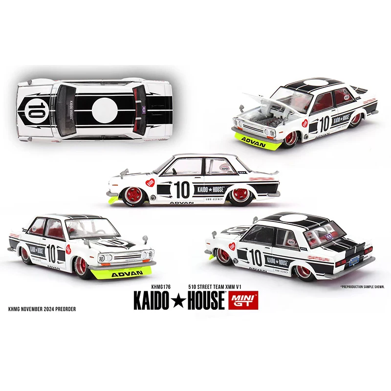 Preventa MINIGT KHMG 176 1:64 510 Street Team XMM V1 capó que se puede abrir coche fundido a presión modelo Kaido House