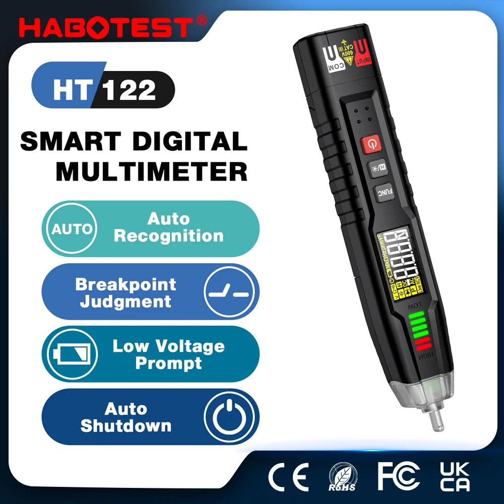 HABOTEST HT122 Digital Pen Type Multimeter DC AC Voltage Tester Smart Multi-meter NCV Phase Sequence Auto Ranging Multimetre