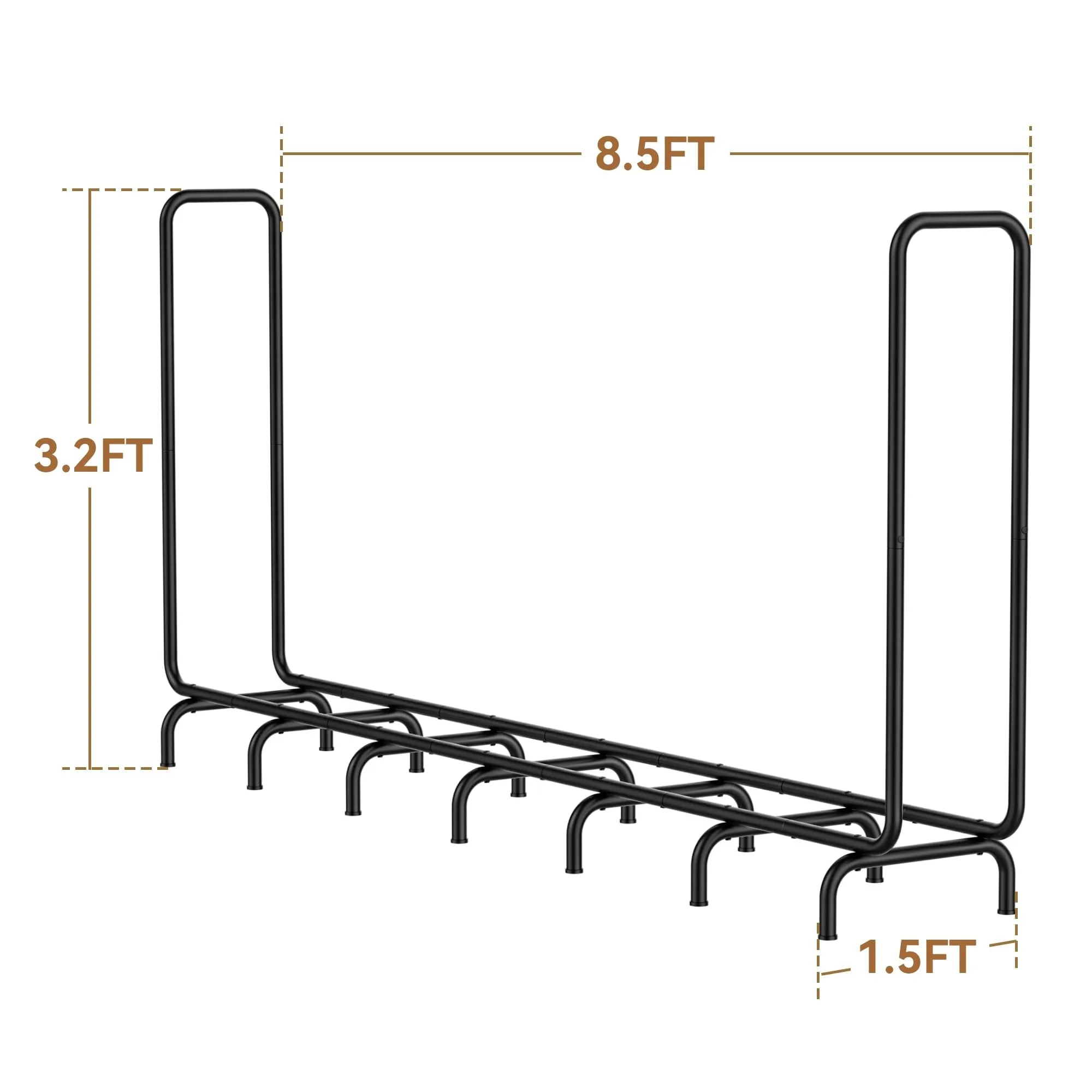 8.5FT Firewood Rack | Heavy Duty Metal Indoor Outdoor Log Storage Holder for Fireplace, Patio, Deck, Backyard