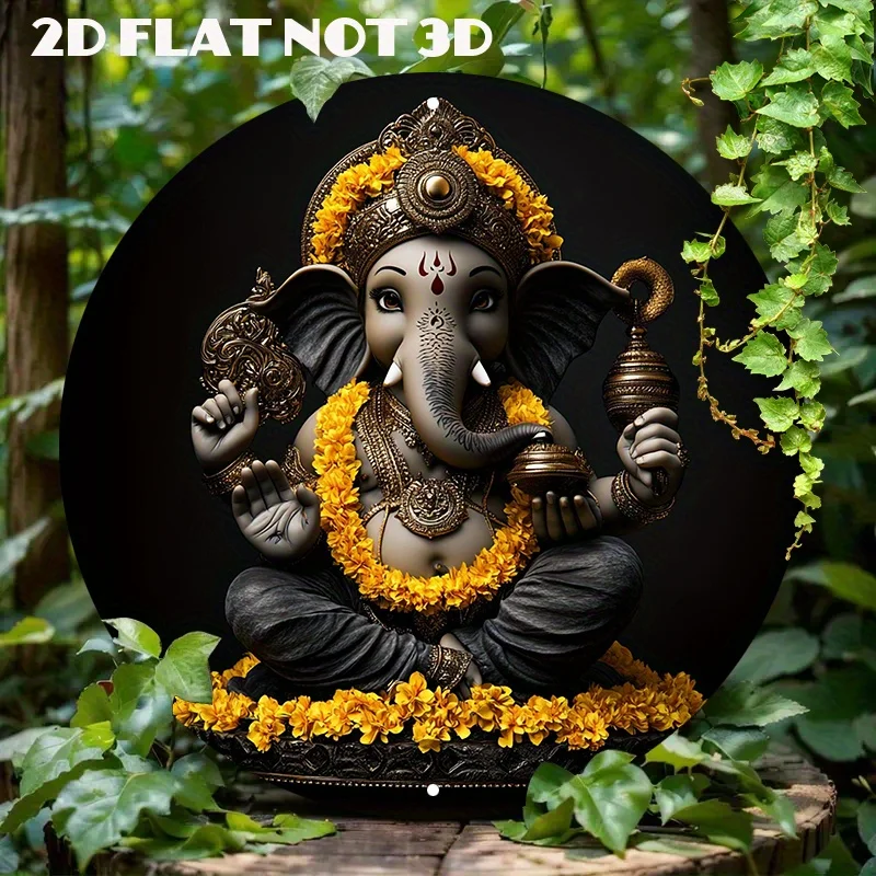 

2D Flat Round Aluminum Metal Sign Wall Art - Cute Hindu Deity , Perfect for Home & Office Decor, Office Decoration, 7.9x7.9In